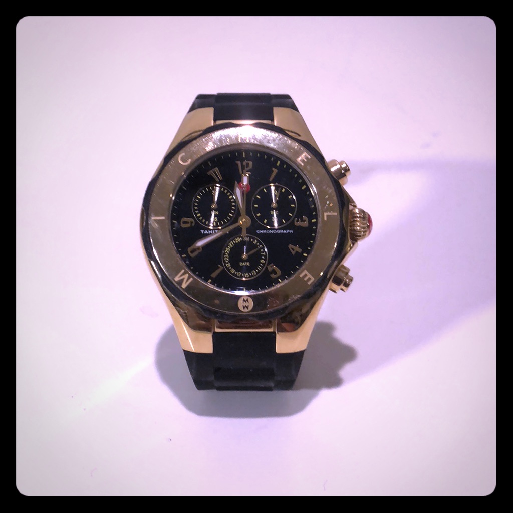 Gold Michele Watch Rubber Black Strap